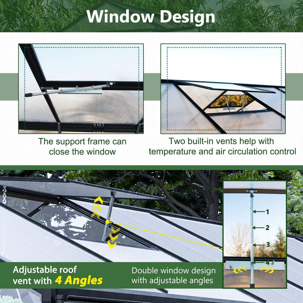 [08X12FT] Large Outdoor Heavy-Duty Polycarbonate Walk-In Greenhouse With Double Swing Doors And Two Ventilation Windows (SAK7