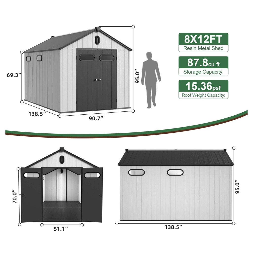 [08X12FT] Alora Large Polypropylene Storage Shed With Reinforced Floor And Lockable Swing Doors (SAK07451) – SAKSBY WHOLESALE
