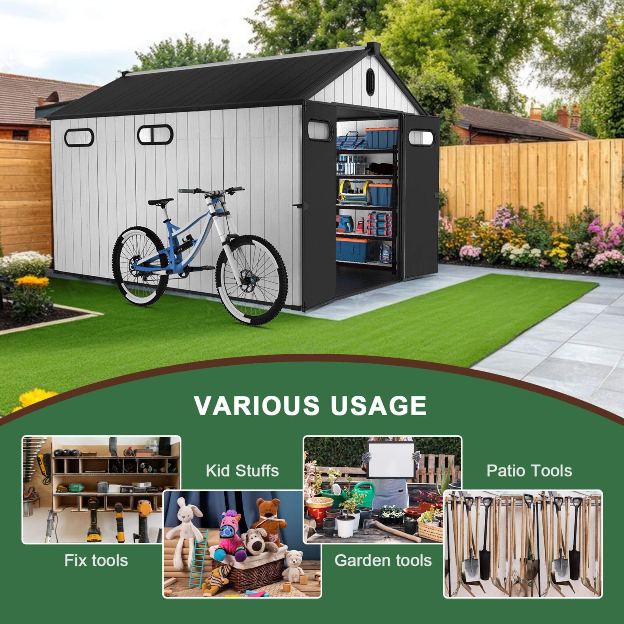 [08X12FT] Alora Large Polypropylene Storage Shed With Reinforced Floor And Lockable Swing Doors (SAK07451) – SAKSBY WHOLESALE