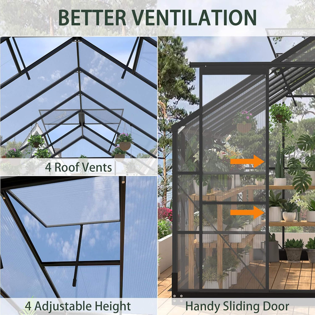[08X14FT] Outdoor Polycarbonate Greenhouse With Roof Vents & Sliding Doors, 4MM (SAK19426) – SAKSBY WHOLESALE, view 5