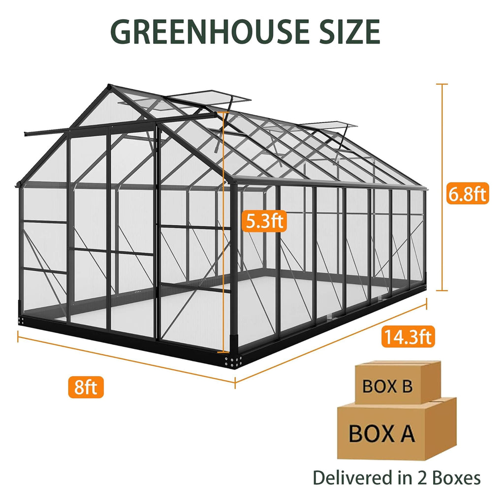 [08X14FT] Outdoor Polycarbonate Greenhouse With Roof Vents & Sliding Doors, 4MM (SAK19426) – SAKSBY WHOLESALE, view 7