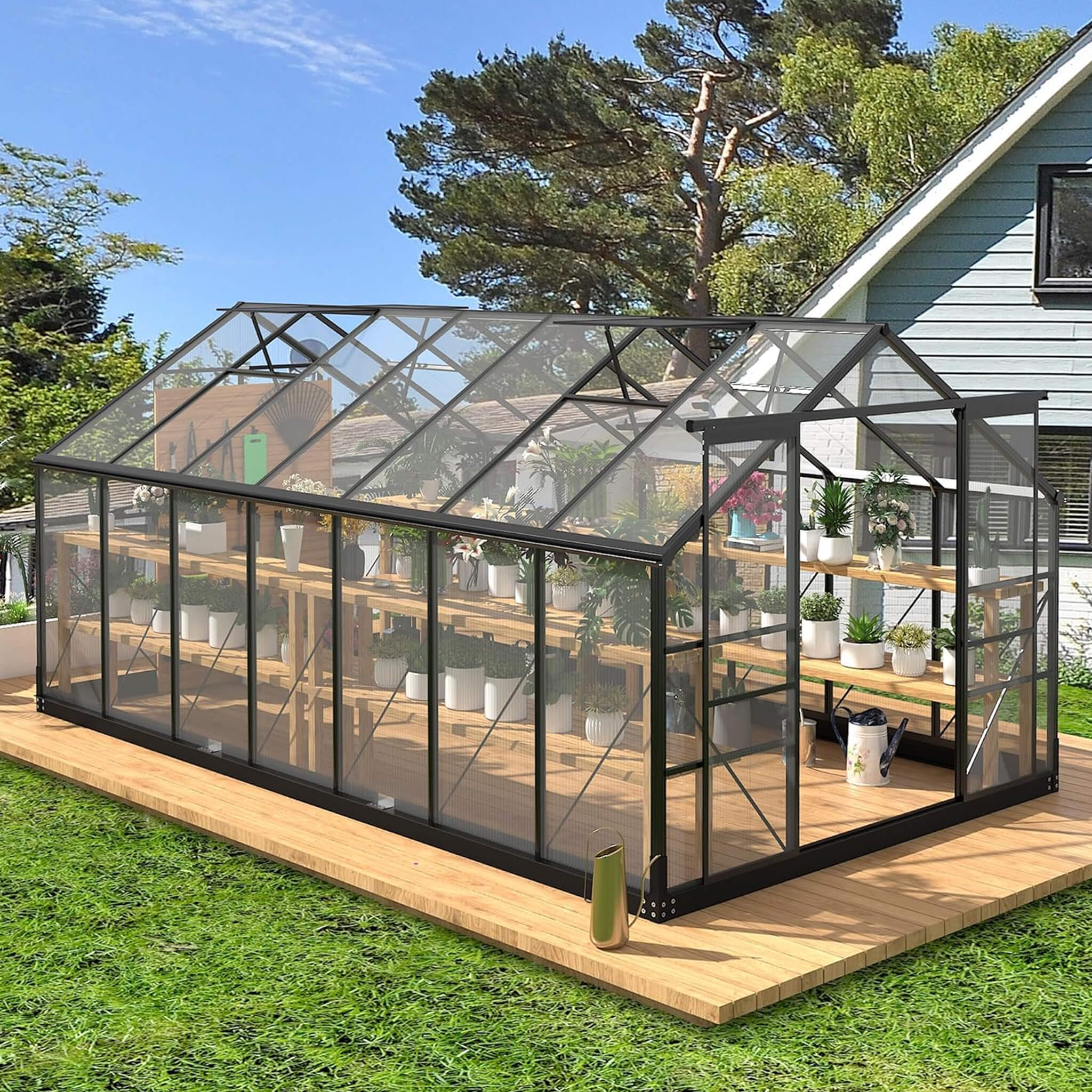 [08X14FT] Outdoor Polycarbonate Greenhouse With Roof Vents & Sliding Doors, 4MM (SAK19426) – SAKSBY WHOLESALE