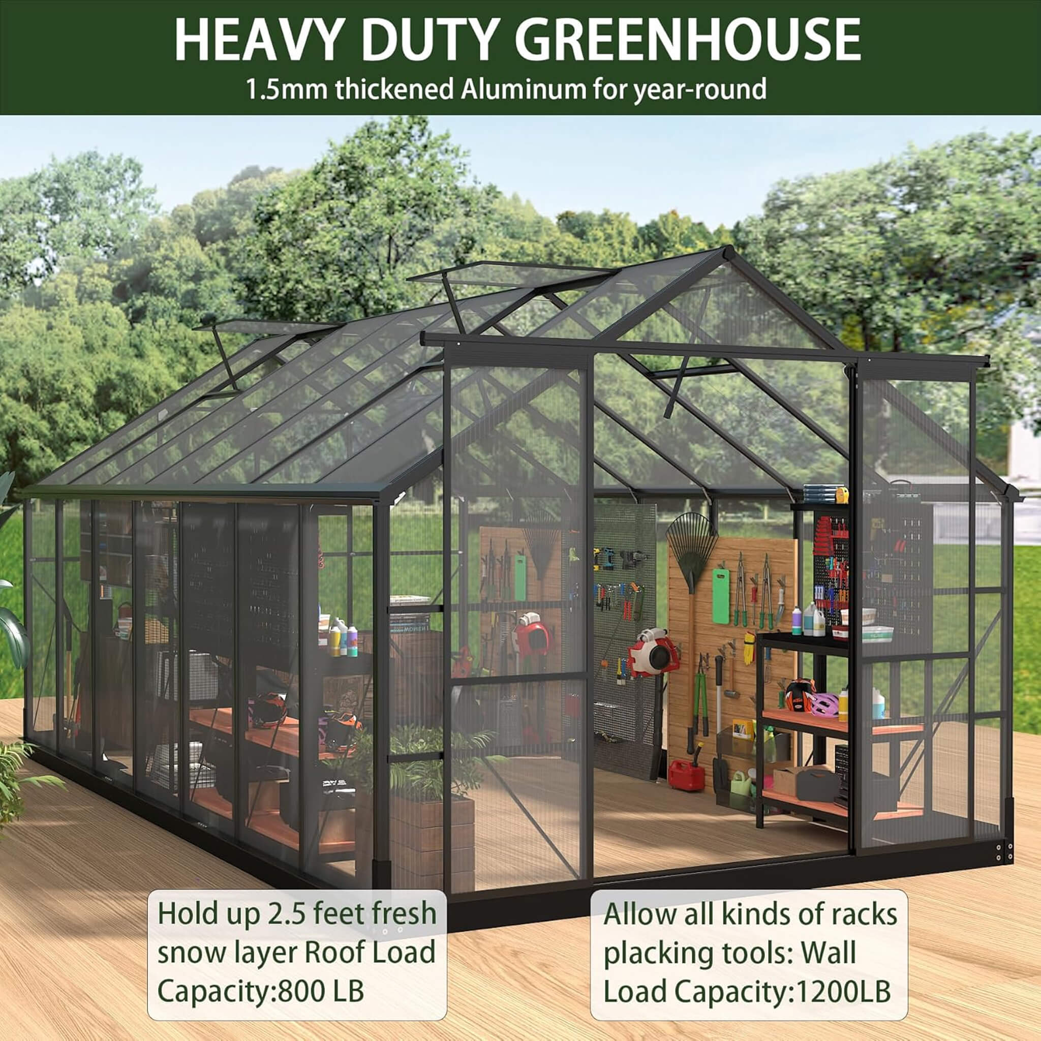 [08X14FT] Outdoor Polycarbonate Greenhouse With Roof Vents & Sliding Doors, 4MM (SAK19426) – SAKSBY WHOLESALE, view 3