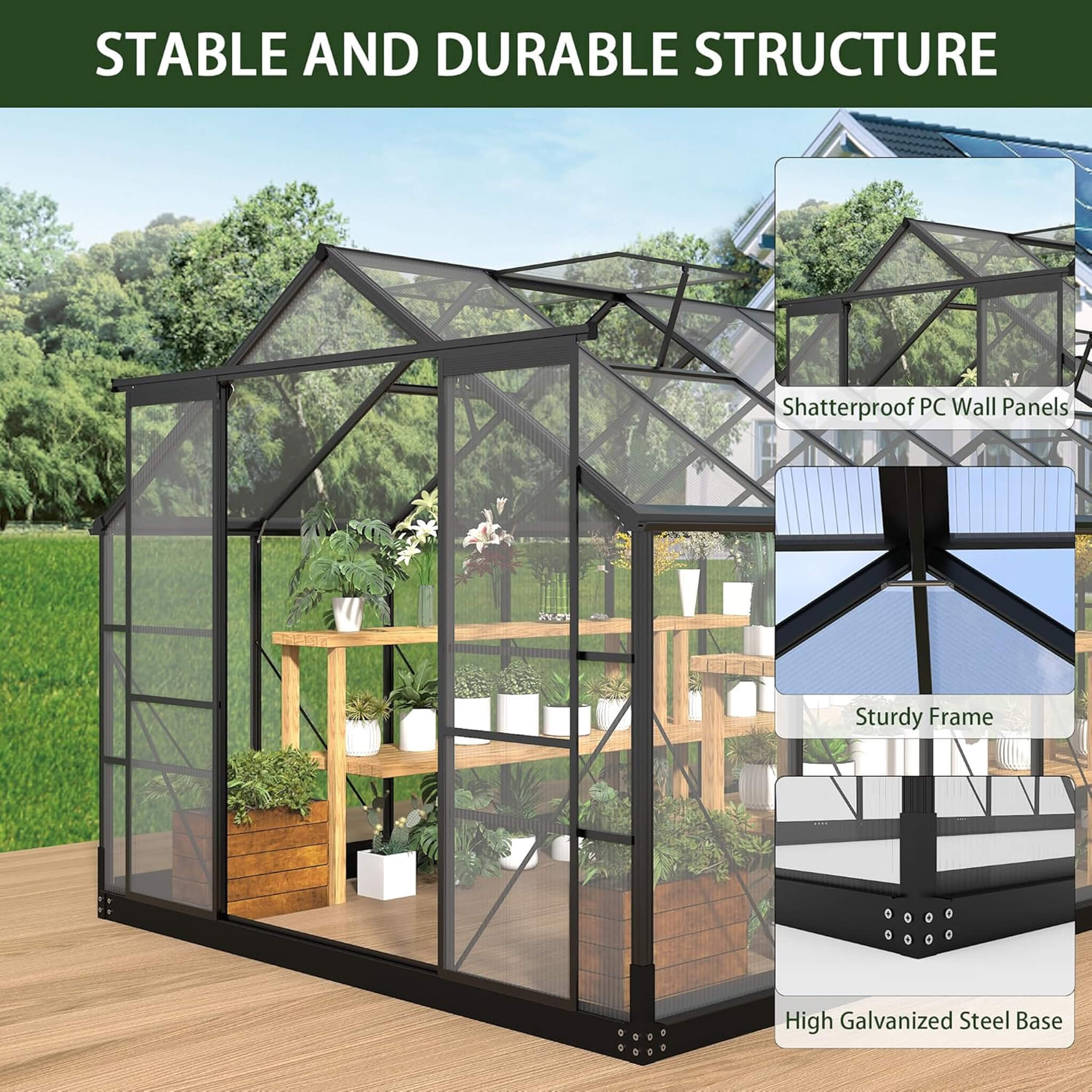 [08X14FT] Outdoor Polycarbonate Greenhouse With Roof Vents & Sliding Doors, 4MM (SAK19426) – SAKSBY WHOLESALE, view 4