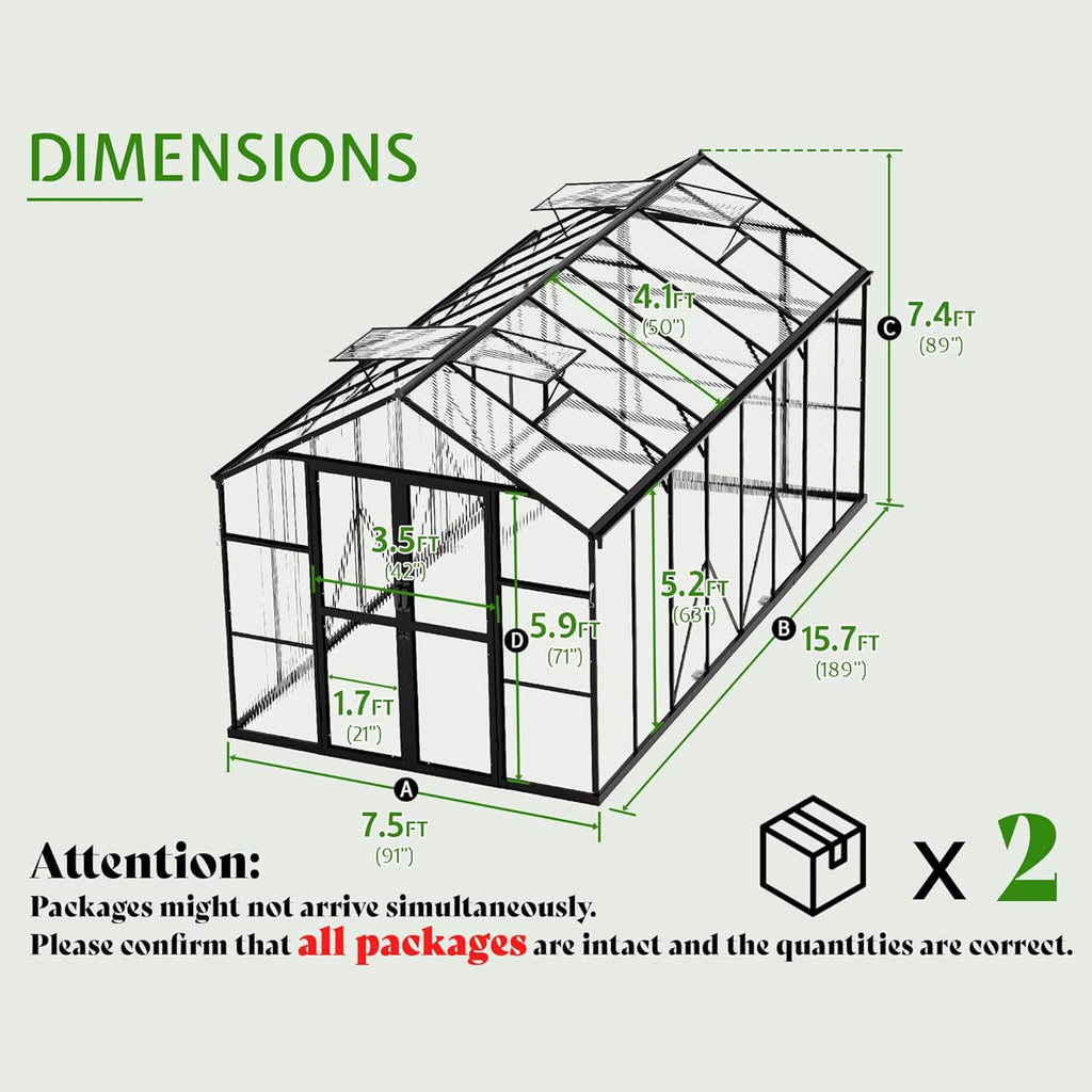 [08X16FT] Premium Polycarbonate Outdoor Walk-In Patio Greenhouse With Double Swing Doors, 4MM (SAK79206) – SAKSBY WHOLESALE, 