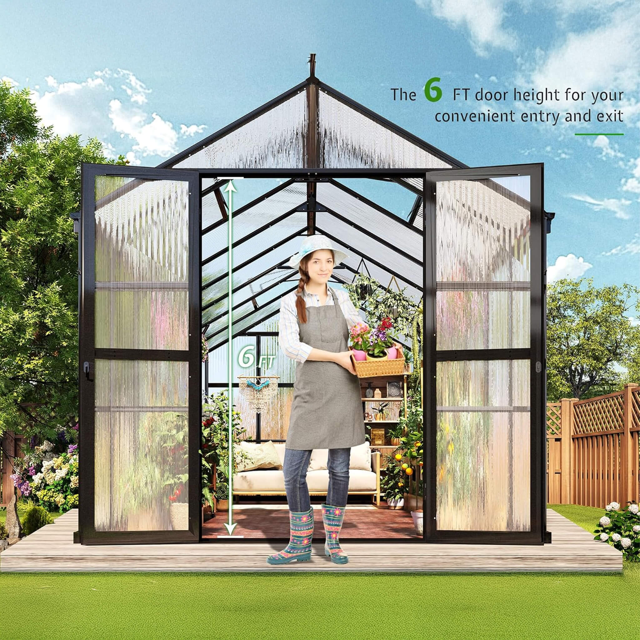 [08X16FT] Premium Polycarbonate Outdoor Walk-In Patio Greenhouse With Double Swing Doors, 4MM (SAK79206) – SAKSBY WHOLESALE, 