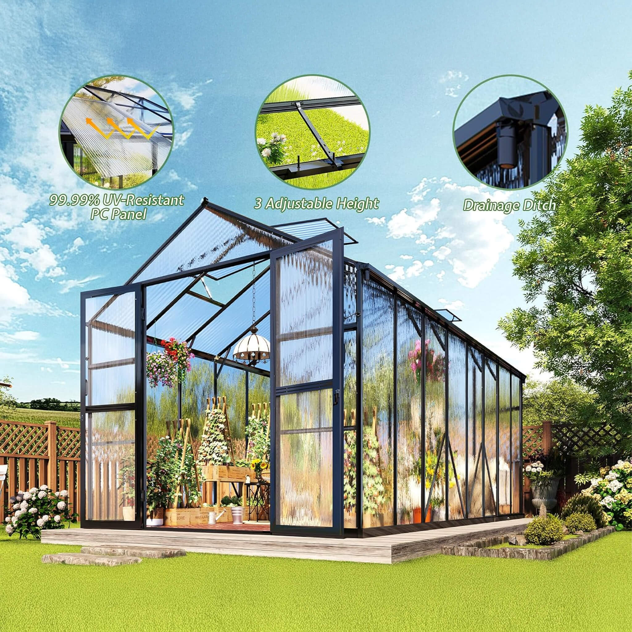 [08X16FT] Premium Polycarbonate Outdoor Walk-In Patio Greenhouse With Double Swing Doors, 4MM (SAK79206) – SAKSBY WHOLESALE, 