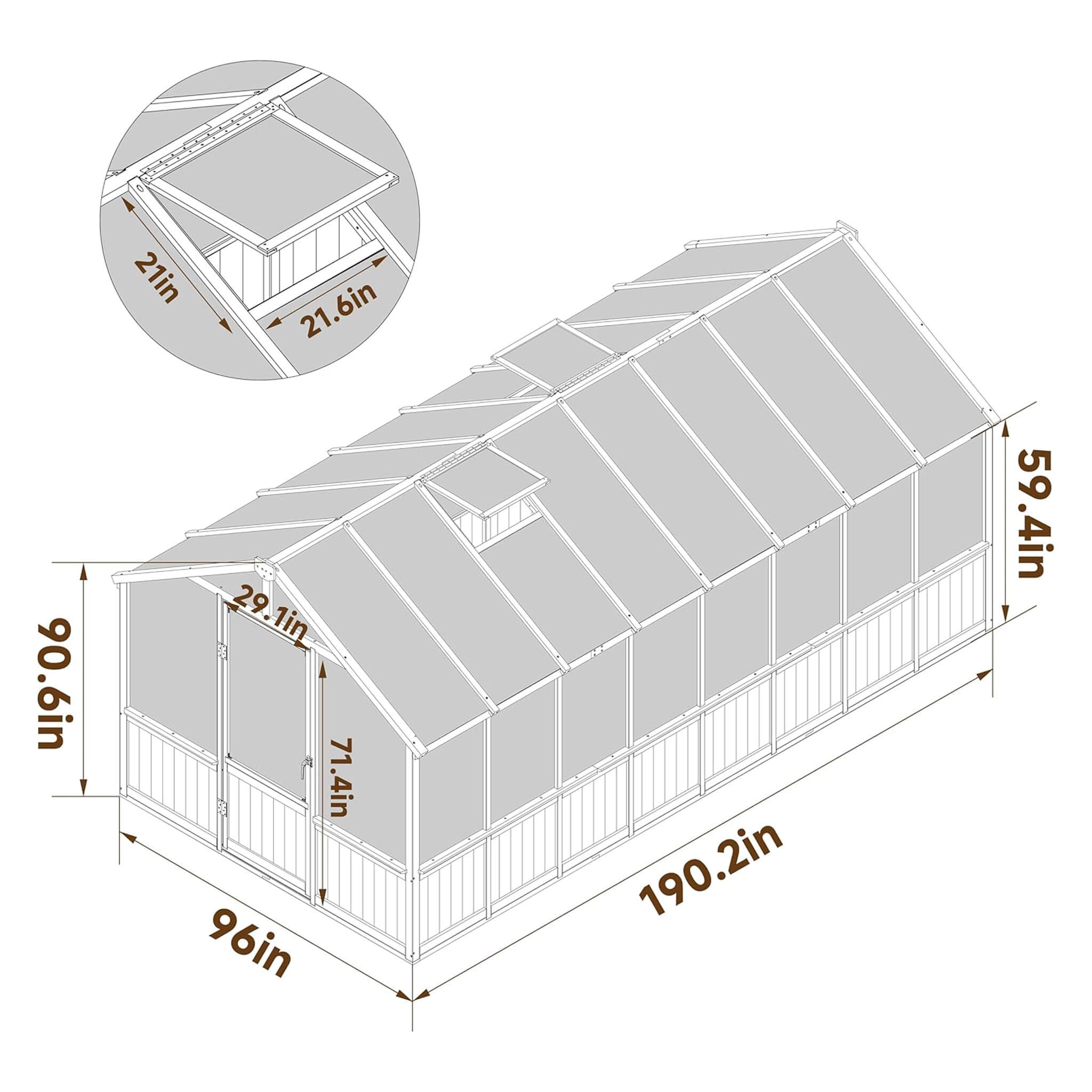 [08X16FT] Large Heavy-Duty Outdoor Wooden Greenhouse With 6MM Polycarbonate Panels And Vent Roof (SAK18467) – SAKSBY WHOLESAL