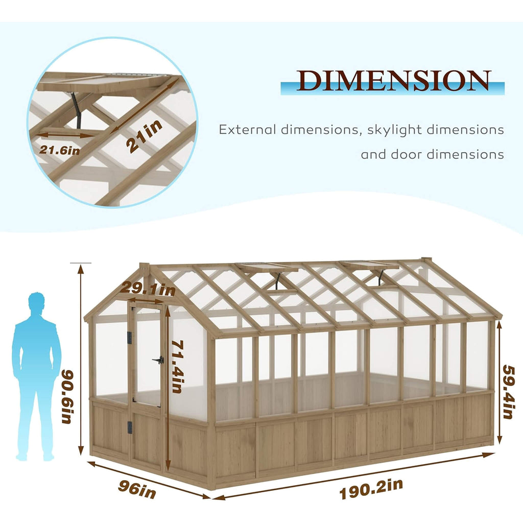[08X16FT] Large Heavy-Duty Outdoor Wooden Greenhouse With 6MM Polycarbonate Panels And Vent Roof (SAK18467) – SAKSBY WHOLESAL