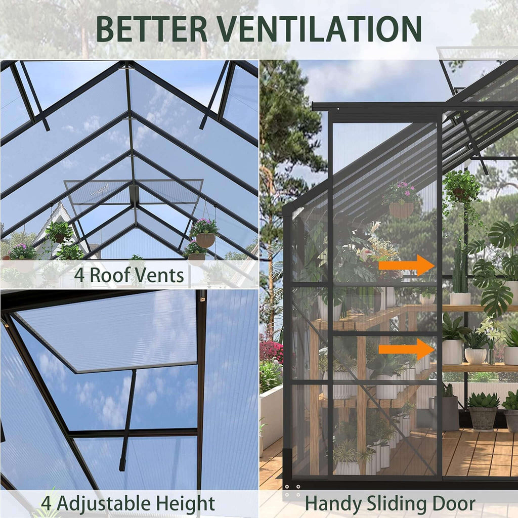[08X16FT] Premium Outdoor Walk-In Polycarbonate Greenhouse With Roof Vents & Sliding Doors, 4MM (SAK72649) – SAKSBY WHOLESALE