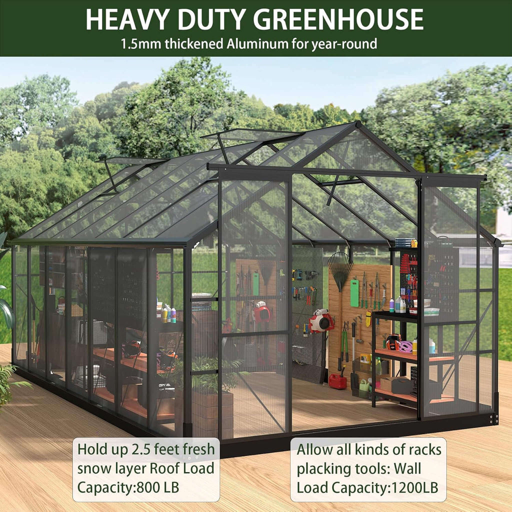 [08X16FT] Premium Outdoor Walk-In Polycarbonate Greenhouse With Roof Vents & Sliding Doors, 4MM (SAK72649) – SAKSBY WHOLESALE