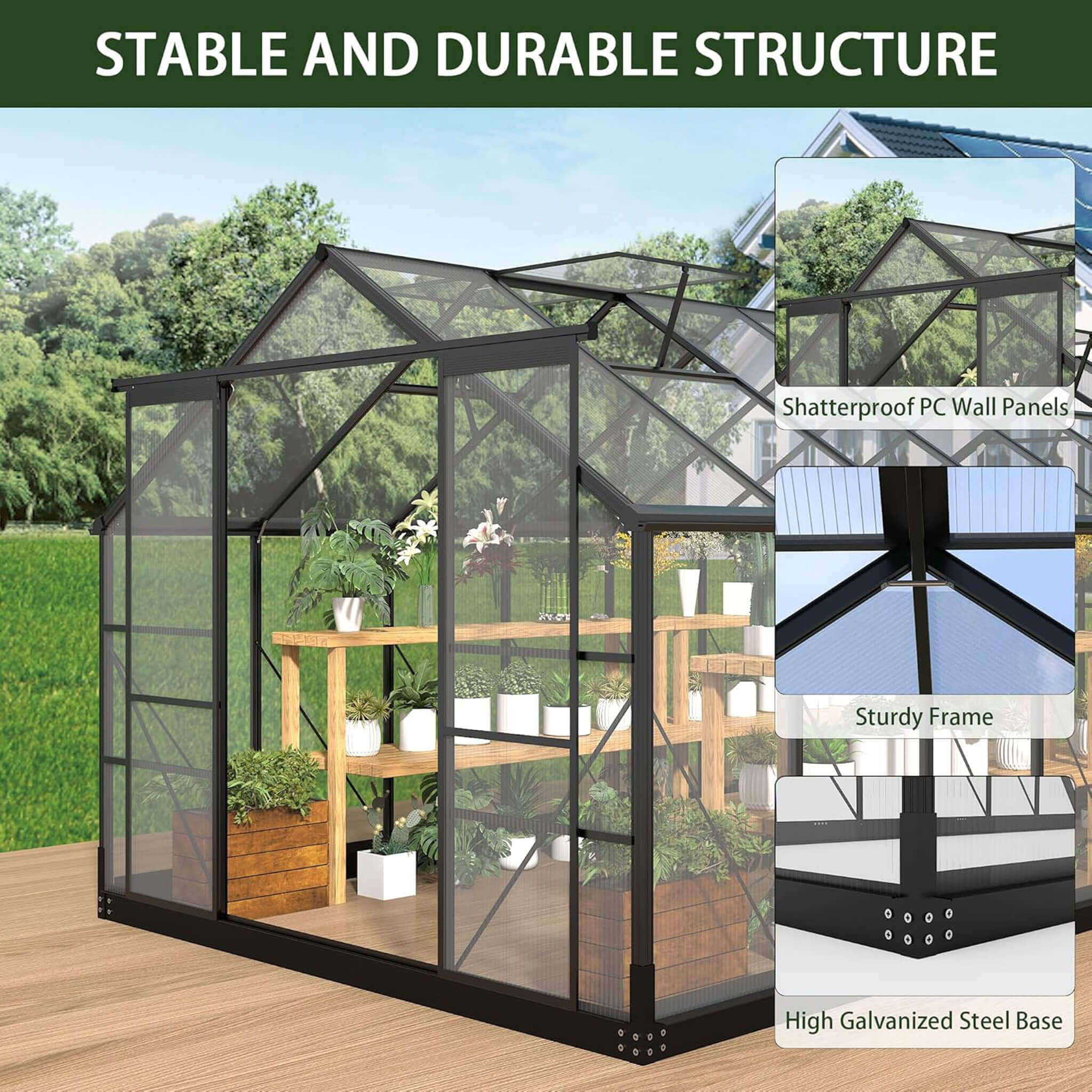 [08X16FT] Premium Outdoor Walk-In Polycarbonate Greenhouse With Roof Vents & Sliding Doors, 4MM (SAK72649) – SAKSBY WHOLESALE