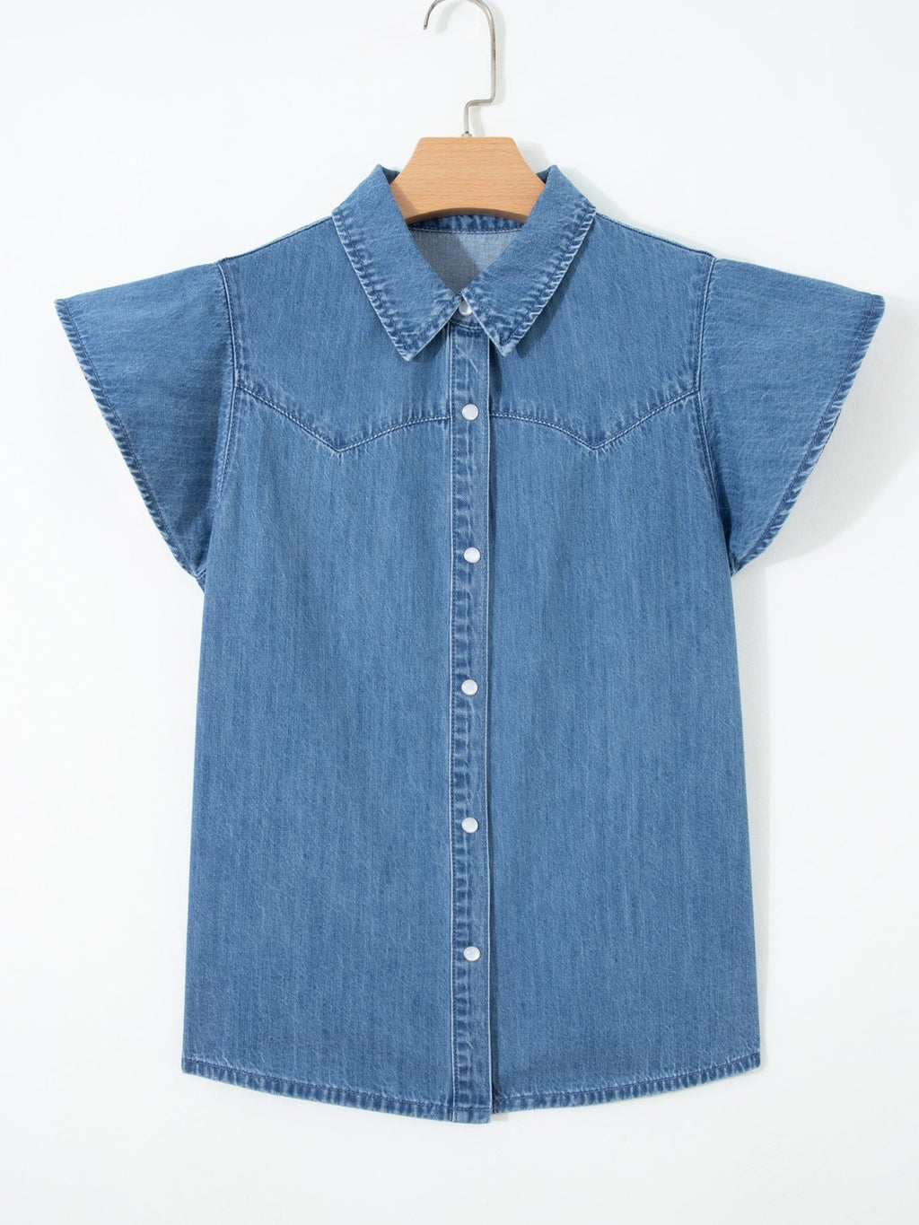 Ruffled Short Sleeve Denim Shirt