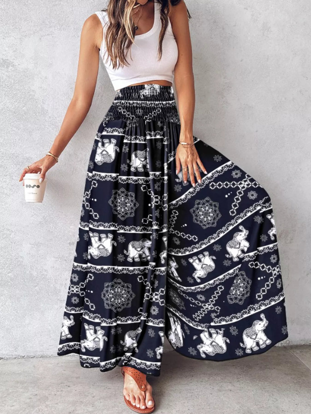 Printed Wide-Leg Pants