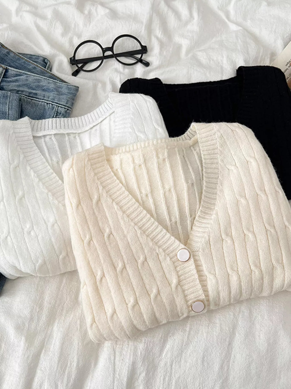 Texture Knit Button Down Cardigan