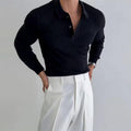 Men's Polo Shirt - Lapel Button Long Sleeve Slim Fit