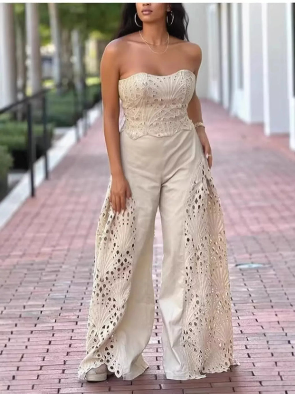Hollow-Out Tube Top and Pants Two-Piece Set
