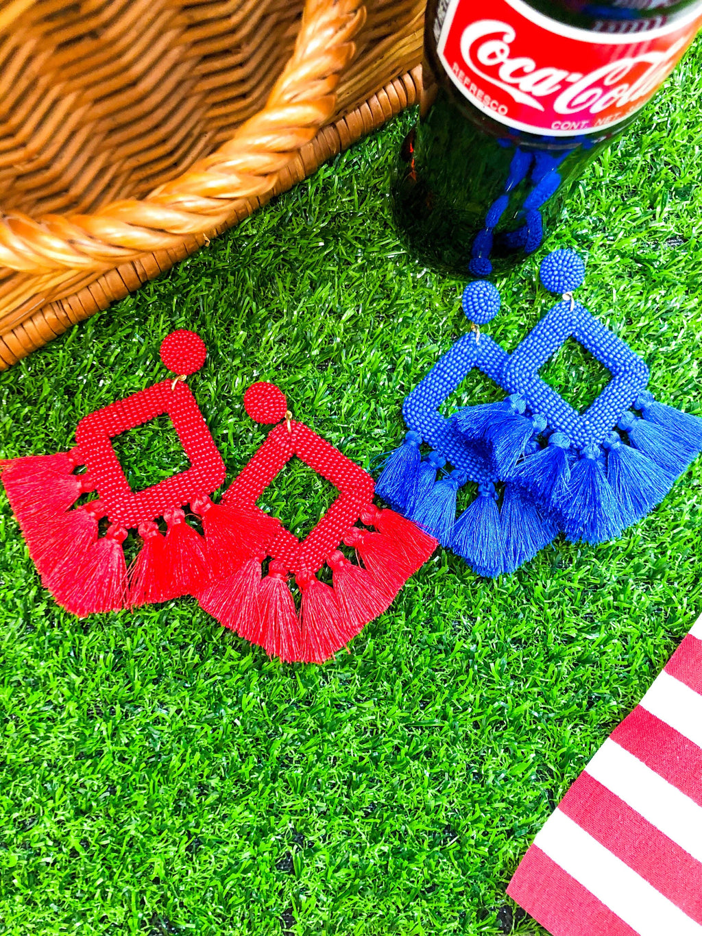 Pretty Little Patriot Pretty Little Patriot Hot Pink Ellie Fringe Drop Earrings — comparison shot