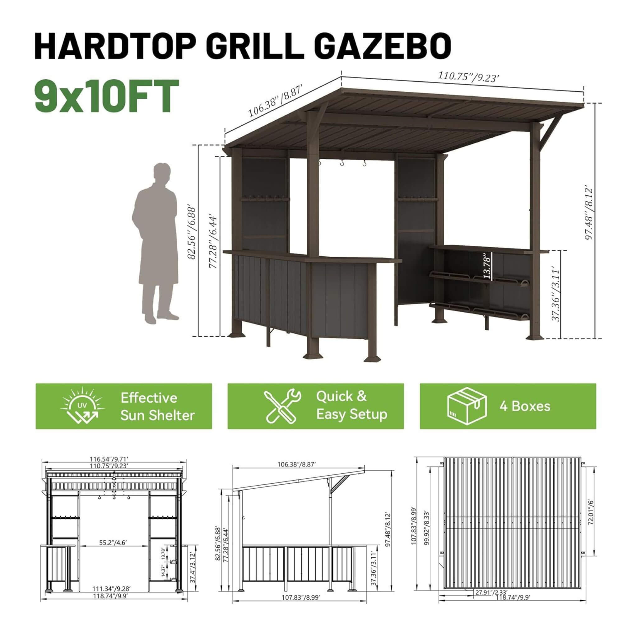 [09X10FT] Alora Premium Outdoor Hardtop Grill Gazebo With Shelves (SAK90431) – SAKSBY WHOLESALE, view 10