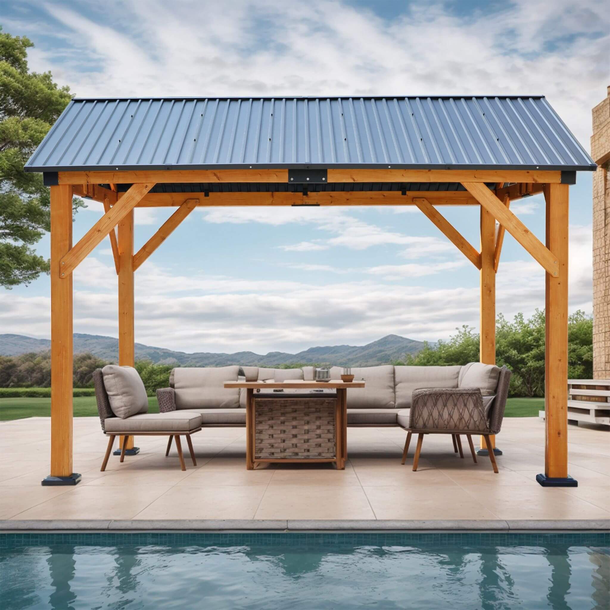 [09X11FT] Alora Heavy-Duty All-Weather Hardtop Wooden Carport Gazebo With Galvanized Steel Roof (SAK39187) – SAKSBY WHOLESALE