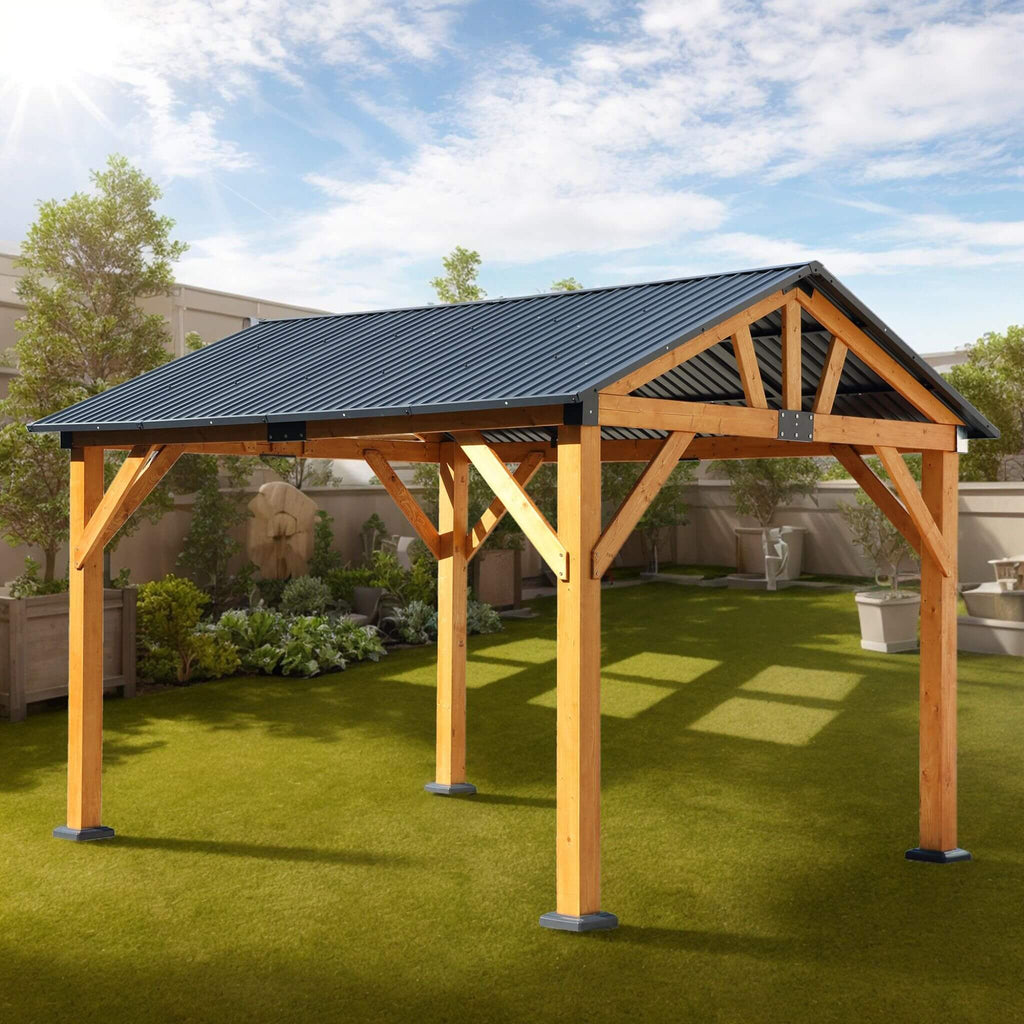 [09X11FT] Alora Heavy-Duty All-Weather Hardtop Wooden Carport Gazebo With Galvanized Steel Roof (SAK39187) – SAKSBY WHOLESALE