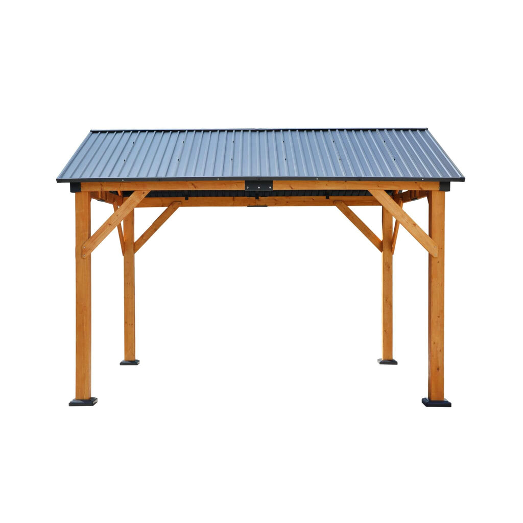 [09X11FT] Alora Heavy-Duty All-Weather Hardtop Wooden Carport Gazebo With Galvanized Steel Roof (SAK39187) – SAKSBY WHOLESALE