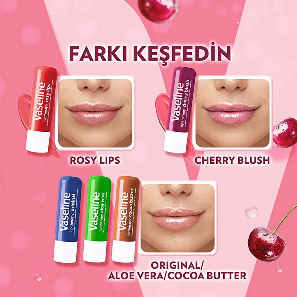 Vaseline Cherry Blush Lip Care - 48 Hour Moisturizing Lip Balm with Shea Butter for Dry, Chapped Lips