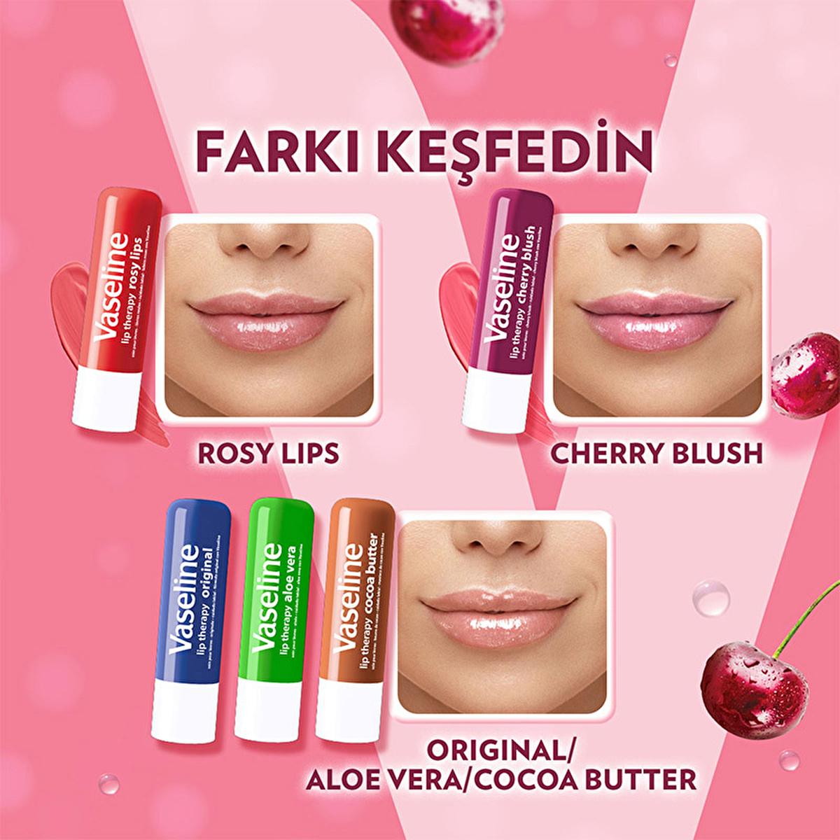 Vaseline Cherry Blush Lip Care - 48 Hour Moisturizing Lip Balm with Shea Butter for Dry, Chapped Lips