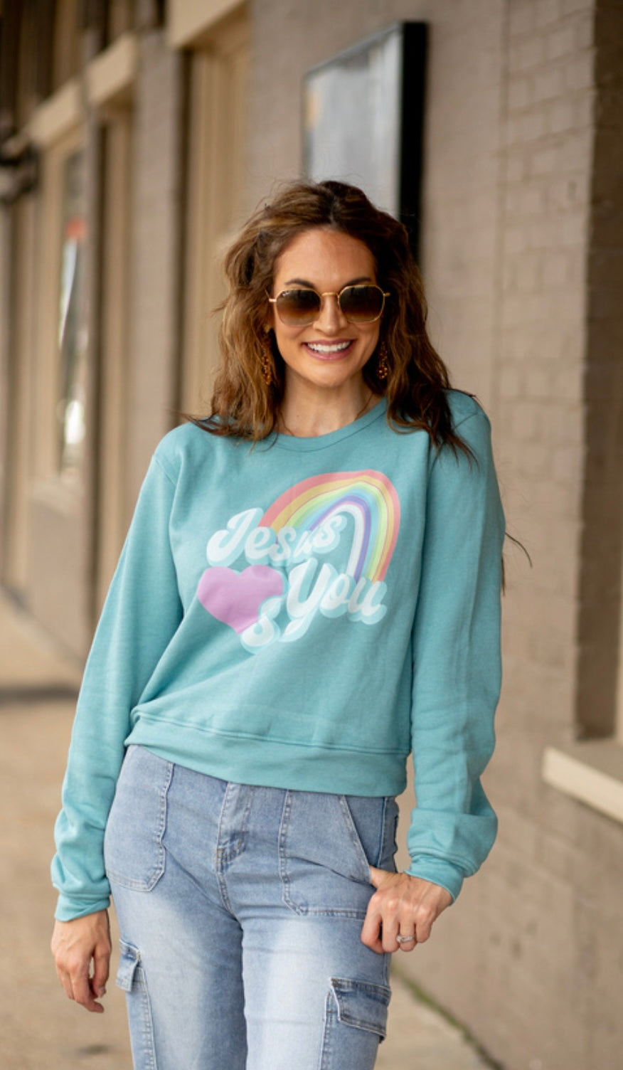 Pretty Little Patriot Pretty Little Patriot Jesus Loves You Crew Sweatshirt — product category context