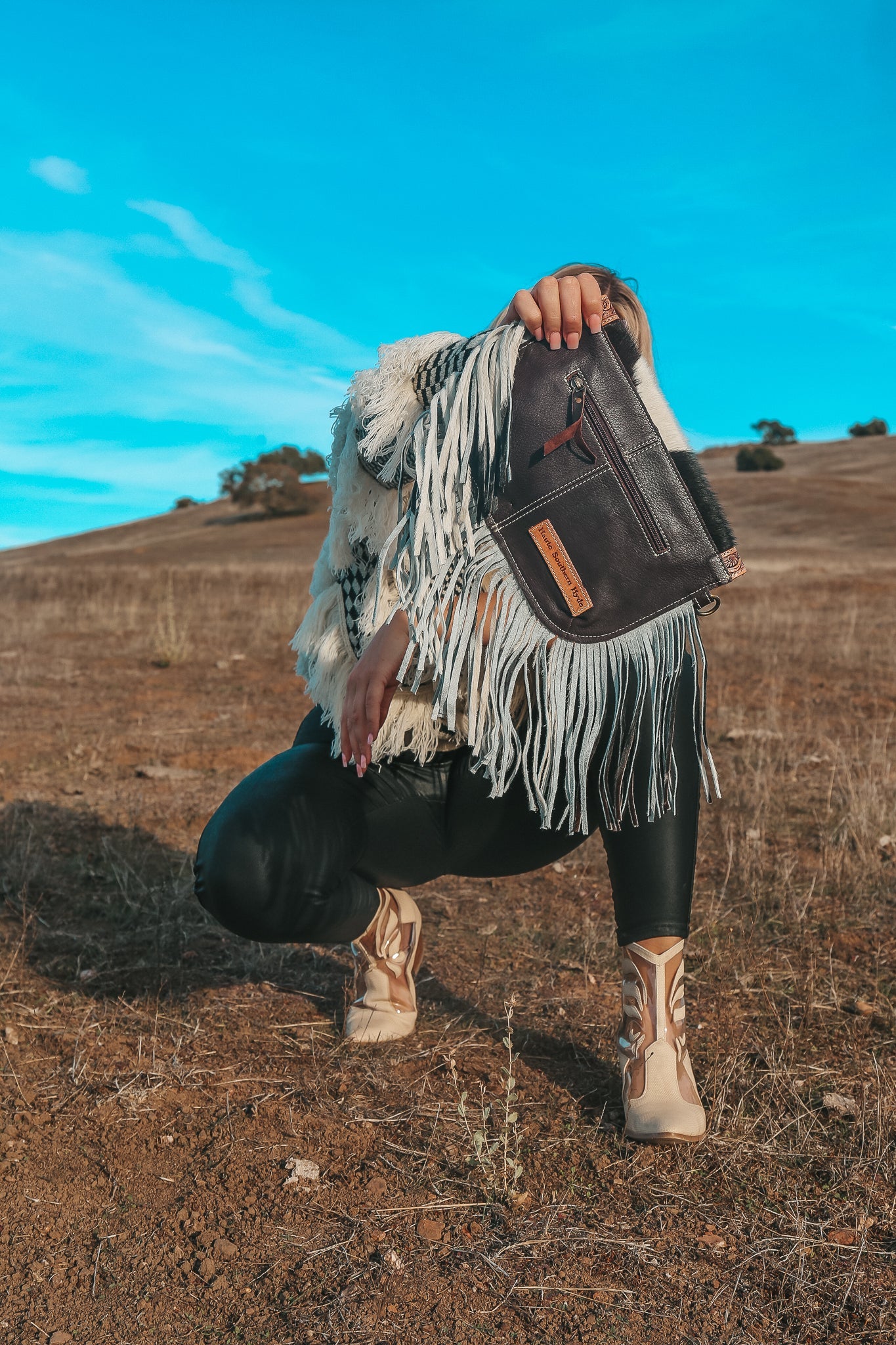 Haute Southern Hyde Maria Cowhide Fringe Purse — detail shot 7