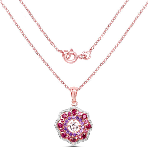 14K Rose Gold Plated 2.30 Carat Genuine Morganite, Rhodolite and Amethyst .925 Sterling Silver Pendant