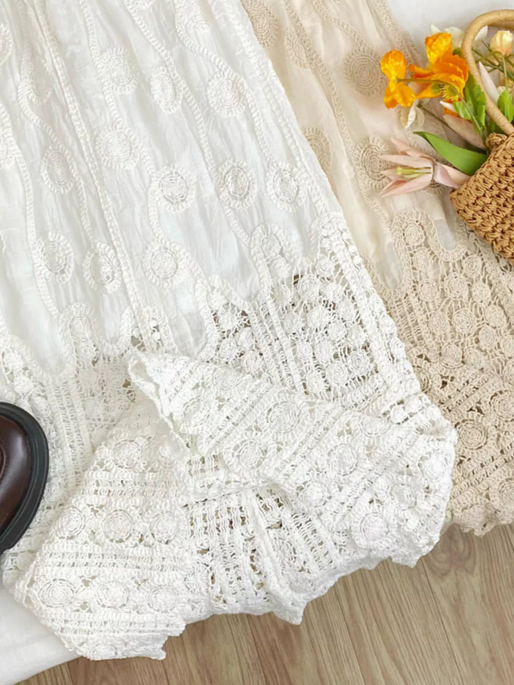 Lace Elastic Waist Midi Skirt