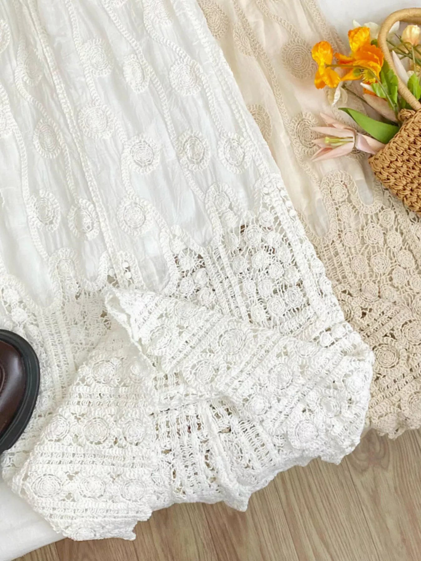 Lace Elastic Waist Midi Skirt
