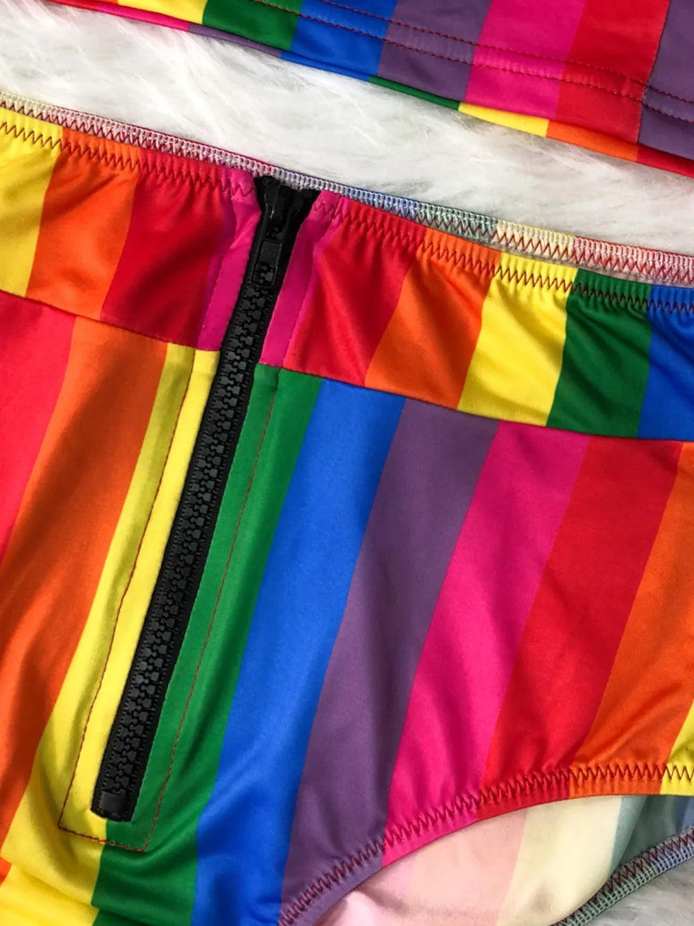 Contrast Half Zip Top and Brief Swim Set