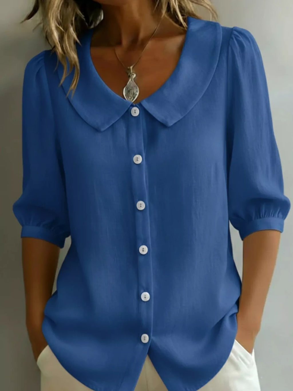 Full Size Peter Pan Collar Button Up Shirt Plus Size