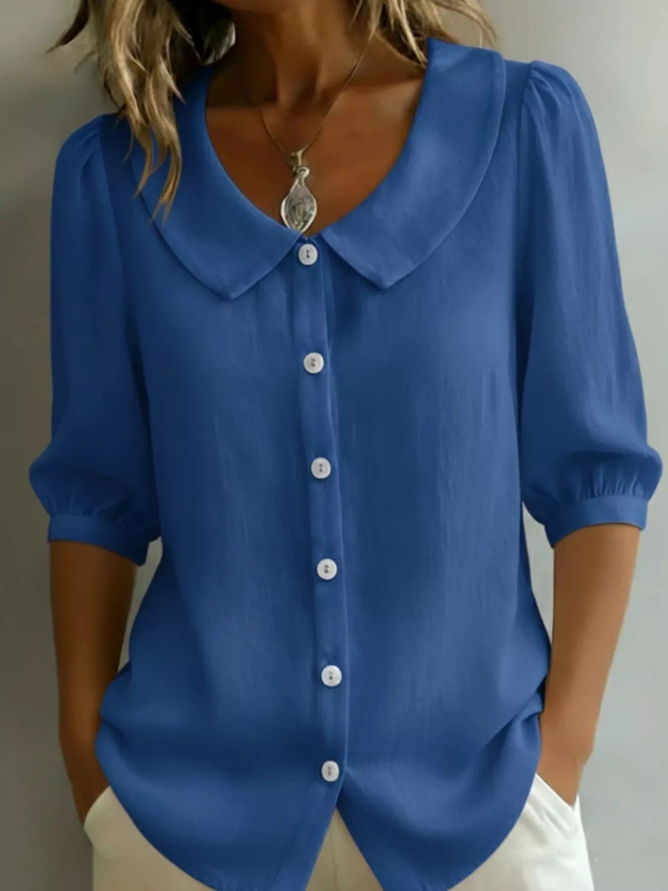 Full Size Peter Pan Collar Button Up Shirt Plus Size