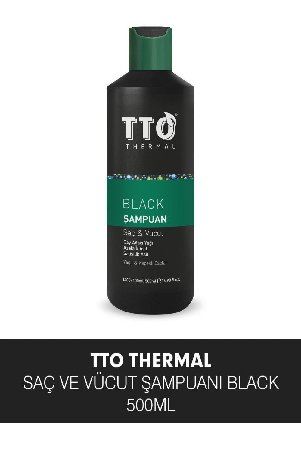 TTO Black Hair and Body Shampoo 500ml - Natural Multipurpose Cleanser for Simplified Routine
