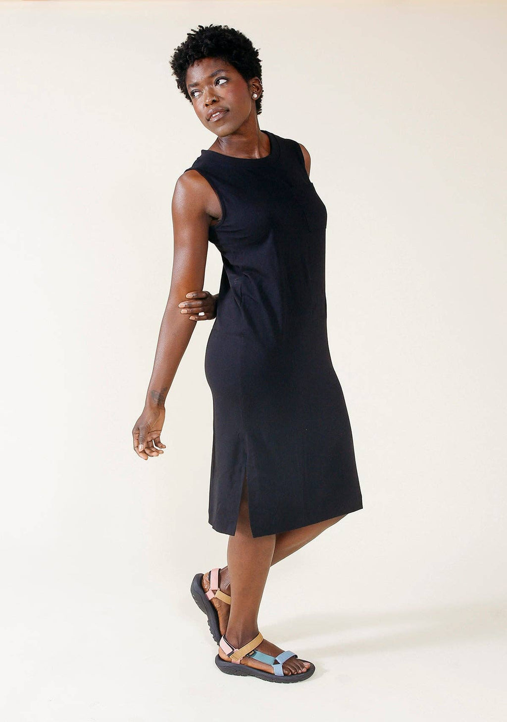 WONENA POPLINEN Sophie Tank Dress - Black — size reference