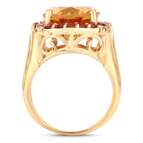 9.38 Carat Genuine Citrine and Orange Sapphire .925 Sterling Silver Ring