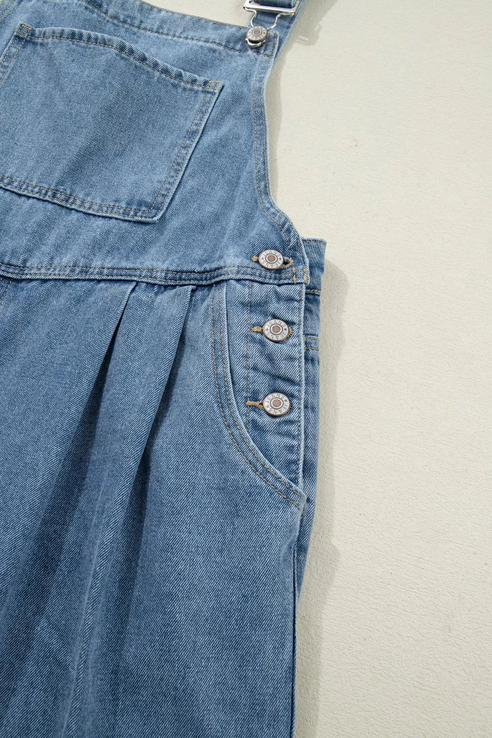 Pleated Wide Leg Retro Pocketed Denim Jumpsuit