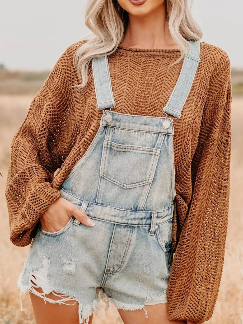 Distressed Denim Overalls Shorts