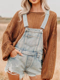 Distressed Denim Overalls Shorts