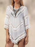 Crochet Trim V-Neck Cover Up