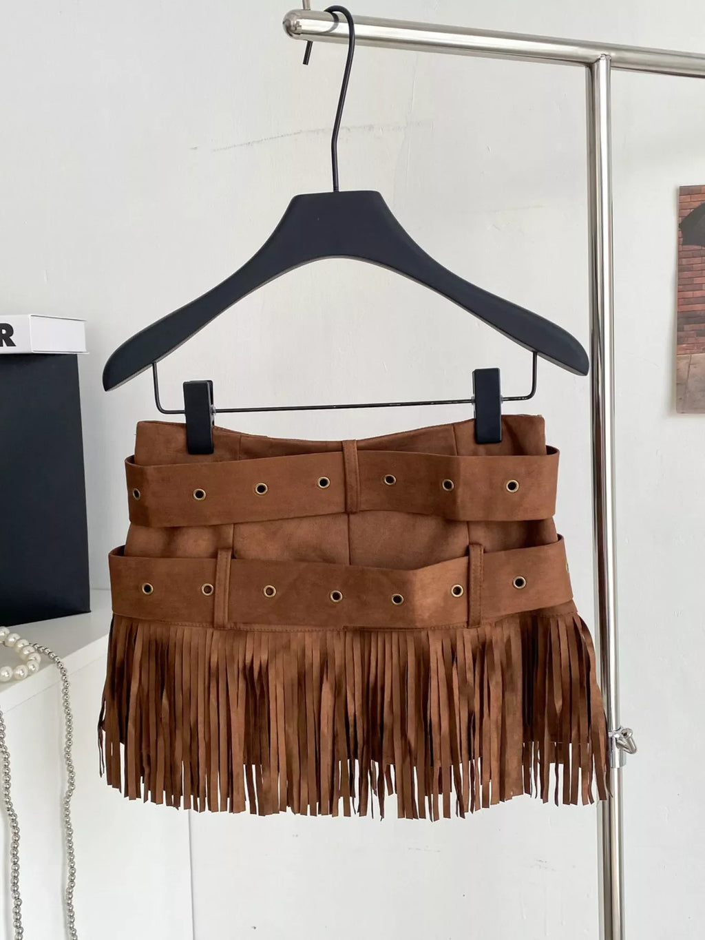 Fringe Belted Mini Skirt