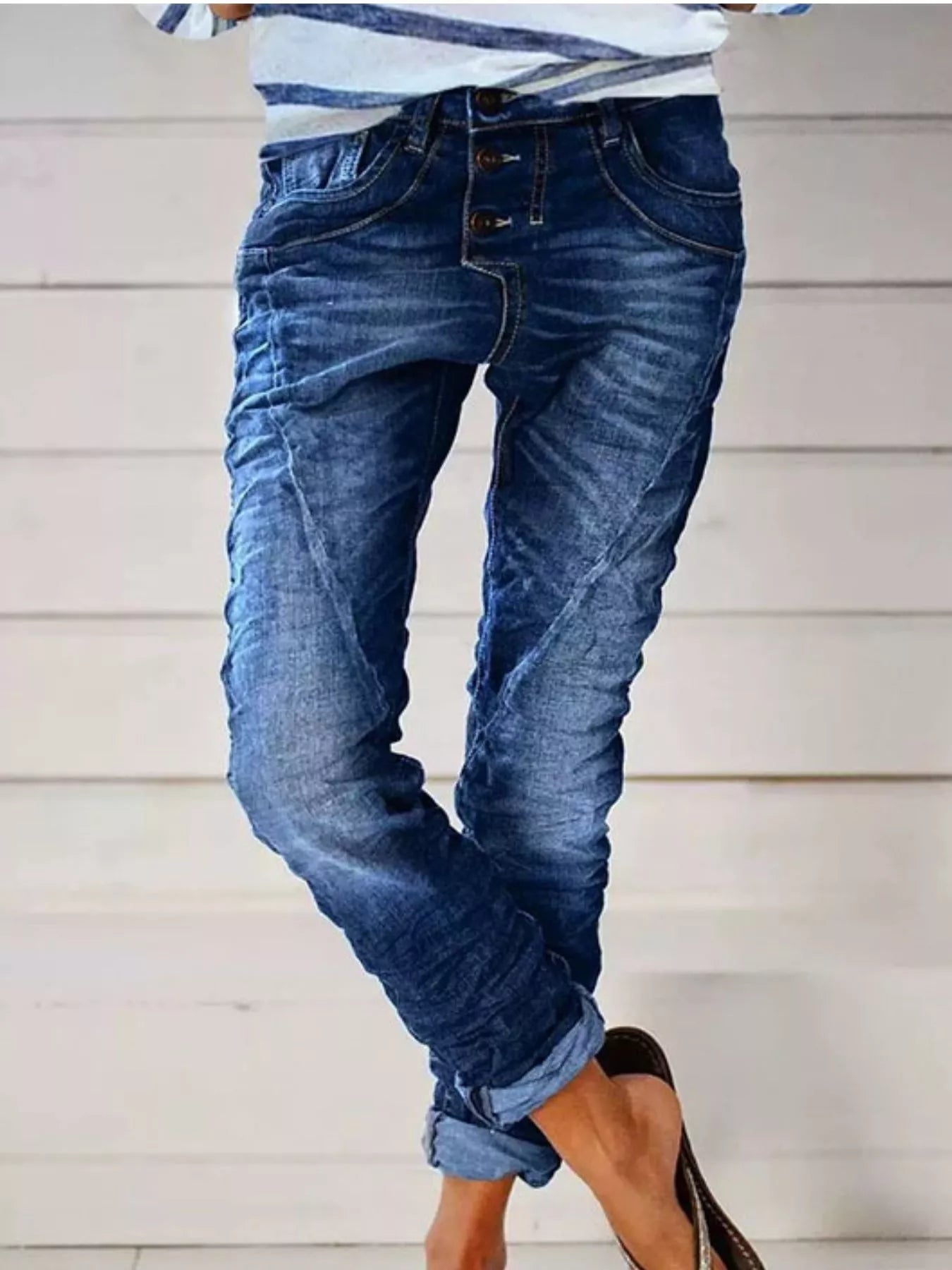 Full Size Washed Button-Fly Jeans Plus Size