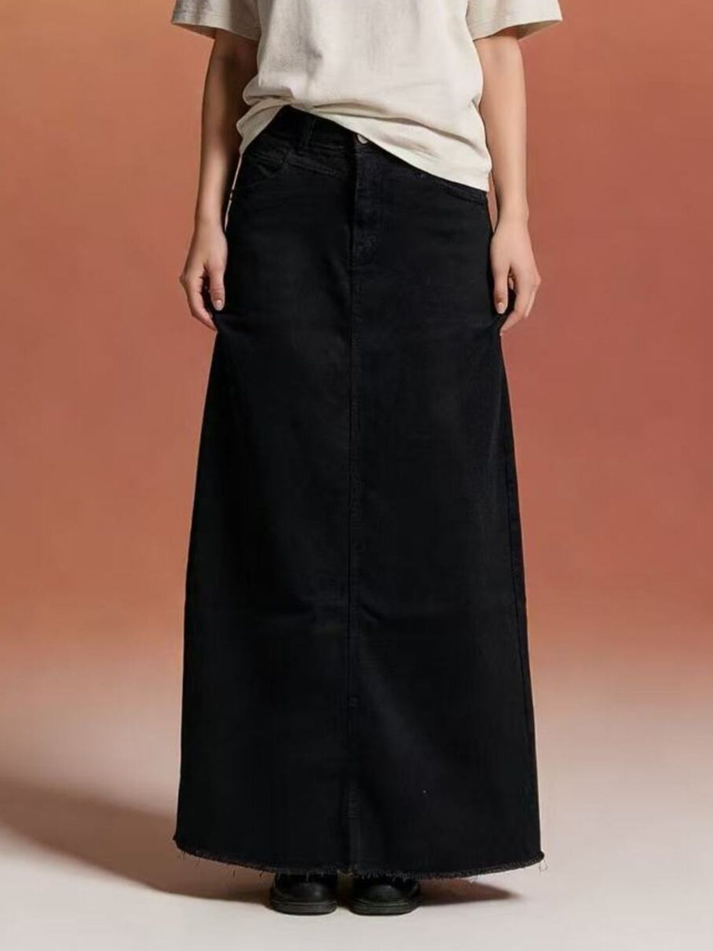 Raw Hem Maxi Denim Skirt