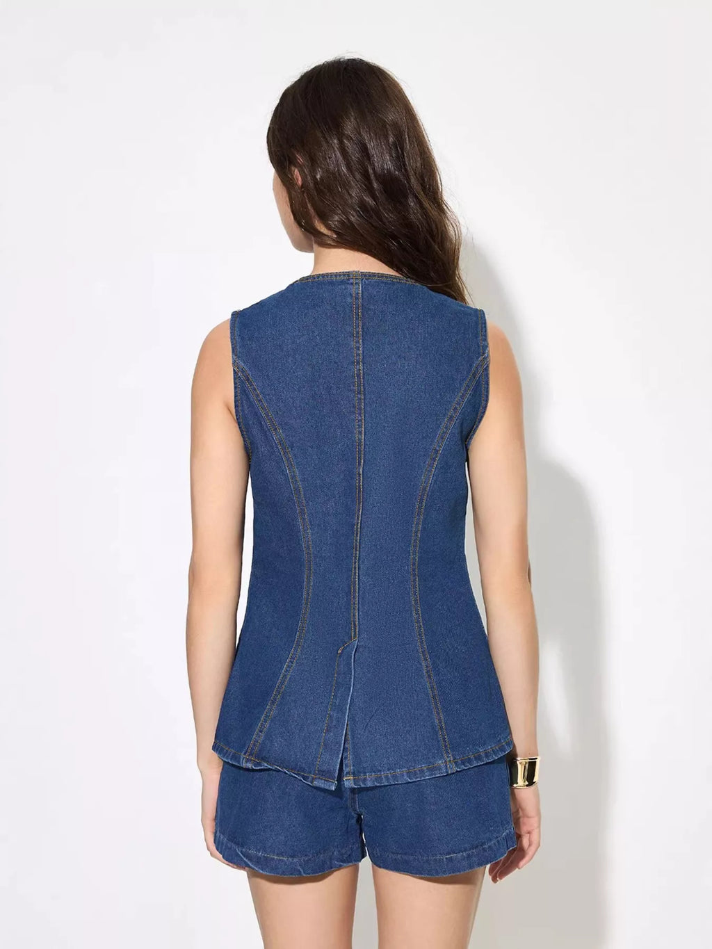 Button Up Sleeveless Denim Top