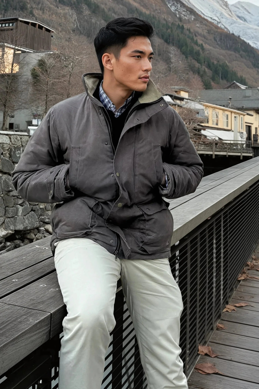 Adirondack Field Copperas  Waxed  Jacket (Chocolate) — lifestyle context