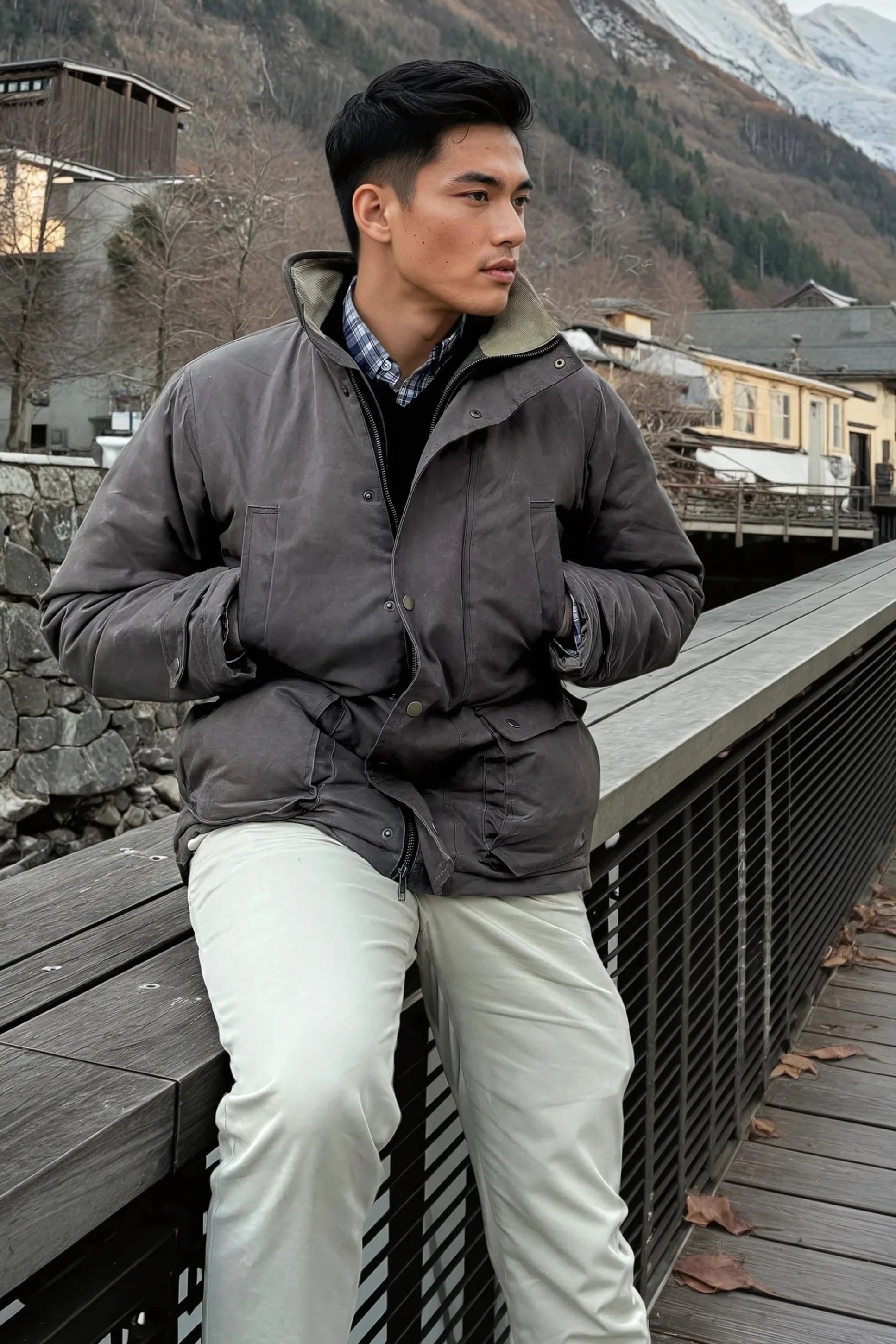 Adirondack Field Copperas  Waxed  Jacket (Chocolate) — lifestyle context