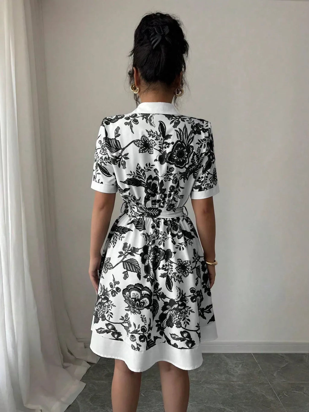 Printed Button Front Mini Dress